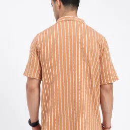 showoffff SHOWOFF Brown Cotton Relaxed Fit Stripes Shirt image 4