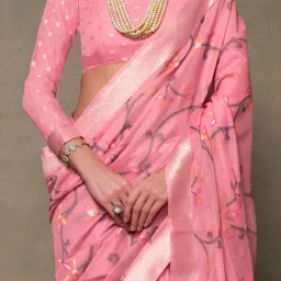 Saree Mall Pink Woven Sarees With Unstitched Blouse image 4