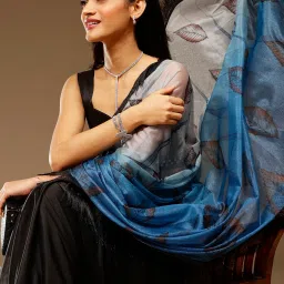 Saree Mall Blue Embellished Sarees With Unstitched Blouse image 4