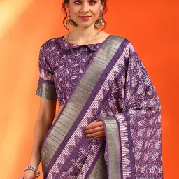 Saree Mall Purple Printed Sarees With Unstitched Blouse image 4