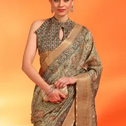 Saree Mall Green Printed Sarees With Unstitched Blouse image 4