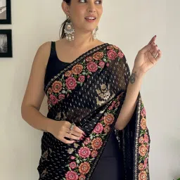 Saree Mall Black Embellished Sarees With Unstitched Blouse image 4