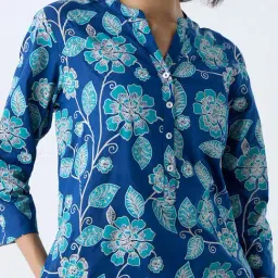 Utsa by Westside Blue Foliage Printed Straight Cotton Kurta image 4