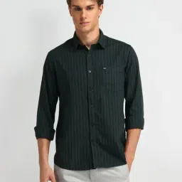 Arrow Sport Green Cotton Slim Fit Striped Shirt-image-88