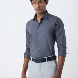 WES Formals by Westside Dark Grey Ultra Slim-Fit Cotton Shirt-image-25