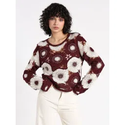 Showoffff Maroon Cotton Regular Fit Self Pattern Top image 2