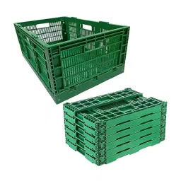 SINGHAL Portable Foldable Green Crate/Plastic Stackable Crate for Storage (Pack of 3) image 1