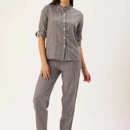 Clt.S Grey Cotton Regular Fit Striped Pyjamas Set-picture-11