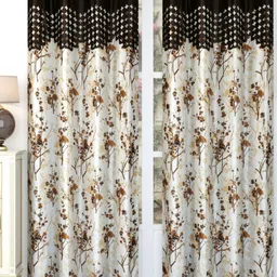 Aura White & Brown Set of 2 Floral Door Curtain-picture-36
