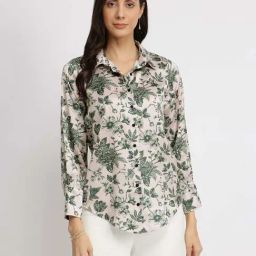 Fablestreet Peach Regular Fit Floral Print Shirt-picture-28