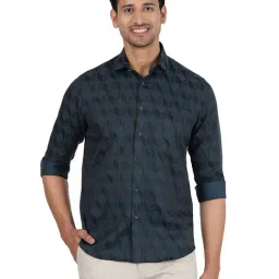 Greenfibre Navy Cotton Slim Fit Geometric Shirt-picture-47