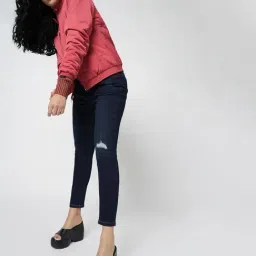 Vero Moda Dark Blue Blended Distressed Skinny Fit Mid Rise Jeans-image-21