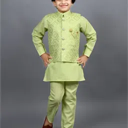 Ahhaaaa Kids Green Embellished Full Sleeves Sherwani, Jacket & Pyjamas-image-34