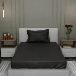 Stoa Paris Black 300 TC Polyester Single Fitted Sheet with 1 Pillow Cover-picture-21