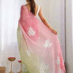 Saree Mall Pink Chiffon Embellished Saree with Blouse Piece image 2