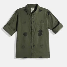 WROGN YOUTH Boys Slim Fit Pure Cotton Printed Casual Shirt-image-5