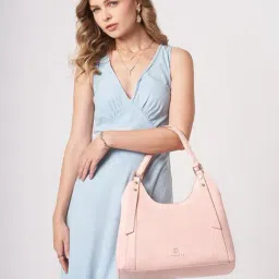 Caprese Pink Geneva Textured Medium Leather Hobo Bag-picture-24