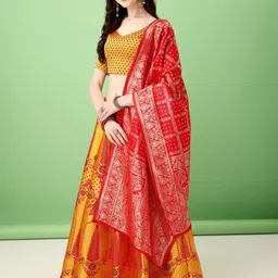 SWAMI STUDIO Ready to Wear Lehenga & Unstitched Blouse With Dupatta image 4