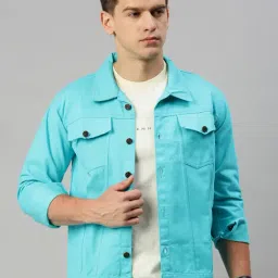 VOXATI Light Blue Regular Fit Shirt Collar Denim Jacket-image-38