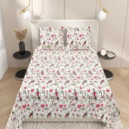INDRA'S White & Red Floral 144 TC Bedsheet with 2 Pillow Covers-picture-14