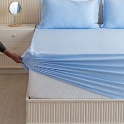 HOMEMONDE Blue 210 TC Single Bedsheet with 1 Pillow Covers-image-68