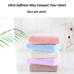 jhdstore (5-Pack)Jhdstore Face Makeup Remover Cloth Fluffy Microfiber Wash Cloth Chemical-Free Makeup Removal Cleaning Cloth Face Towel Facial Cleaning Wipes Cloth Ultra Soft for Sensitive Skin 25 x 25 cm image 2