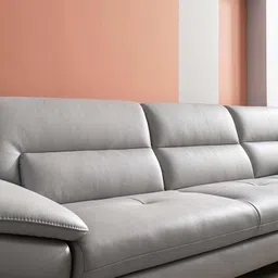 Fabrique Arial Leatherette 4 Seater with Puffy Moden Design Sofa Set | Premium Luxuries & Comfortable Furniture Perfect for Home Guests Office & Living Room | Stainless Steel Legs | Light Grey image 4