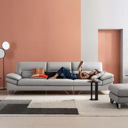 Fabrique Arial Leatherette 4 Seater with Puffy Moden Design Sofa Set | Premium Luxuries & Comfortable Furniture Perfect for Home Guests Office & Living Room | Stainless Steel Legs | Light Grey image 1