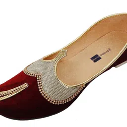 deeuco Men's Ethnic Designer Maroon Velvet Wedding and Sherwani Jutti,Mojari image 2