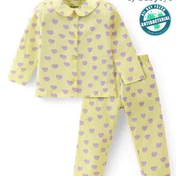Babyoye Eco Conscious 100% Cotton With Anti Bacterial Finish   Full Sleeves Night Suit Hearts Print - Yellow-picture-14