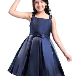 Pine Kids Woven Sleevless Frock With Pleats & Bow - Navy Blue-picture-12