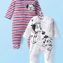Babyhug Disney Interlock Knit Full Sleeves Footed Sleep Suits Striped & 101 Dalmatians Print Pack of 2 - White & Red-picture-22