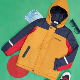 Pantaloons Junior Full Sleeves Colour Blocked & Experience Text Printed Padded Hooded Jacket - Yellow-picture-25