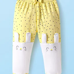 Babyhug Terry KnitFull Length Lounge Pants With Polka Dots & Bunny Applique - Yellow & White-picture-27