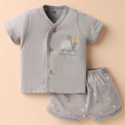 Zero Sinker Knit Half Sleeves Shorts Night Suit with Sea Sand Text Print - Grey-picture-18