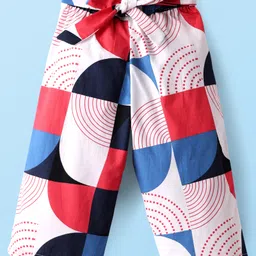 CrayonFlakes Cotton Abstract Printed Belted Palazzo - Off White-image-76