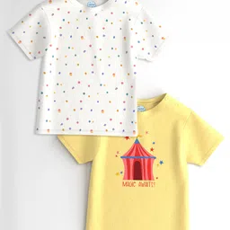 Nautinati Cotton Knit Pack Of 2 Half Sleeves Polka Dots & Tent Printed Tees - White & Yellow-picture-11