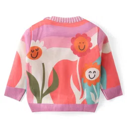 Babyhug Knitted Full Sleeves Pullover Sweater with Floral Design - Multicolour image 2