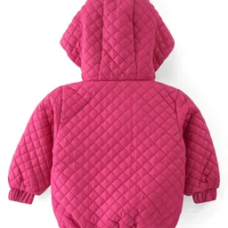 Babyoye Full Sleeves Front Open Padded Hooded Jacket with Quilted Design & Bow Applique - Pink image 2