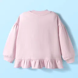 Mark & Mia Terry Fabric Knit Full Sleeves Oversized Sweatshirt With Cupcake Print Pom Pom & Frill Detailing - Peach image 2