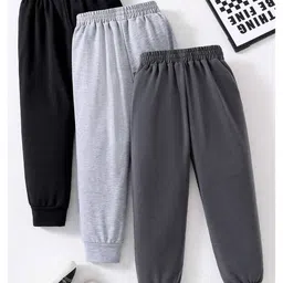 Trampoline Cotton Blend Knit Pack of 3 Solid Track Pants - Black Light & Charcoal Grey image 3