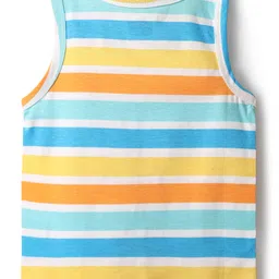 Babyhug Single Jersey Knit Sleeveless Sandos With Stripes & Fish Print Pack Of 3 - Yellow Orange & Light Blue image 3