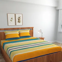 NEW TOWN Yellow & Green Striped 210 TC Queen Bedsheet with 2 Pillow Covers-image-63