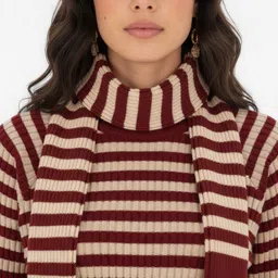 glitchez Striped Round Neck Oversized Pullover with Scarf image 3