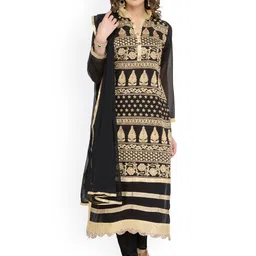 Chhabra 555 Black & Gold-Toned Cotton Blend Unstitched Dress Material-picture-15
