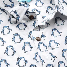 Hatheli Men White & Blue Hand Block Printed Casual Shirt image 2