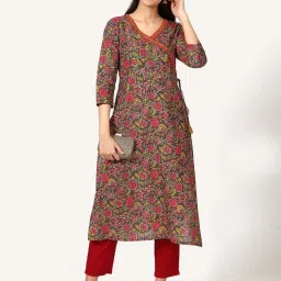 Saffron Threads Green Cotton Printed Straight Kurta image 4