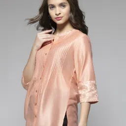 SHAYE Peach Chanderi Regular fit Print Kurta kurtis image 4