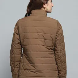 Monte Carlo Women's Brown Self Design Mock Neck Full Sleeve Jacket image 4