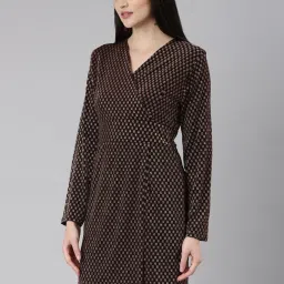 showoffff SHOWOFF Black & Brown Knitted Printed A Line Dress image 4